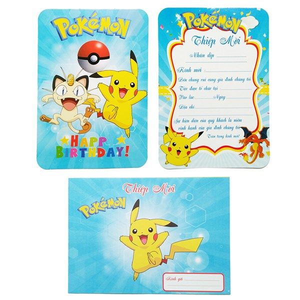 Combo 10 Thiệp mời sinh nhật Pikachu