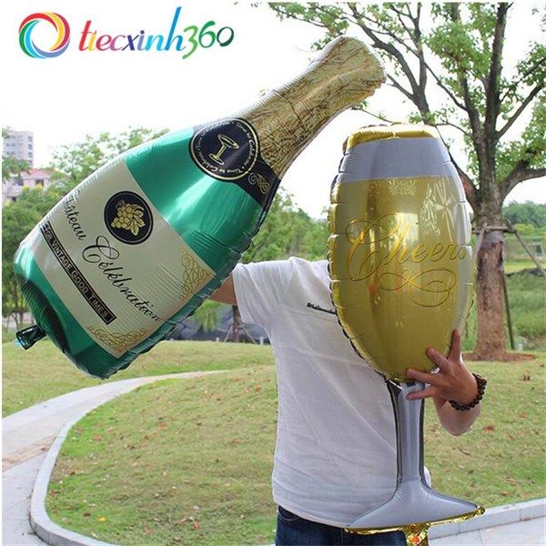 Bong bóng trang trí hình chai và ly rượu champagne - Size to
