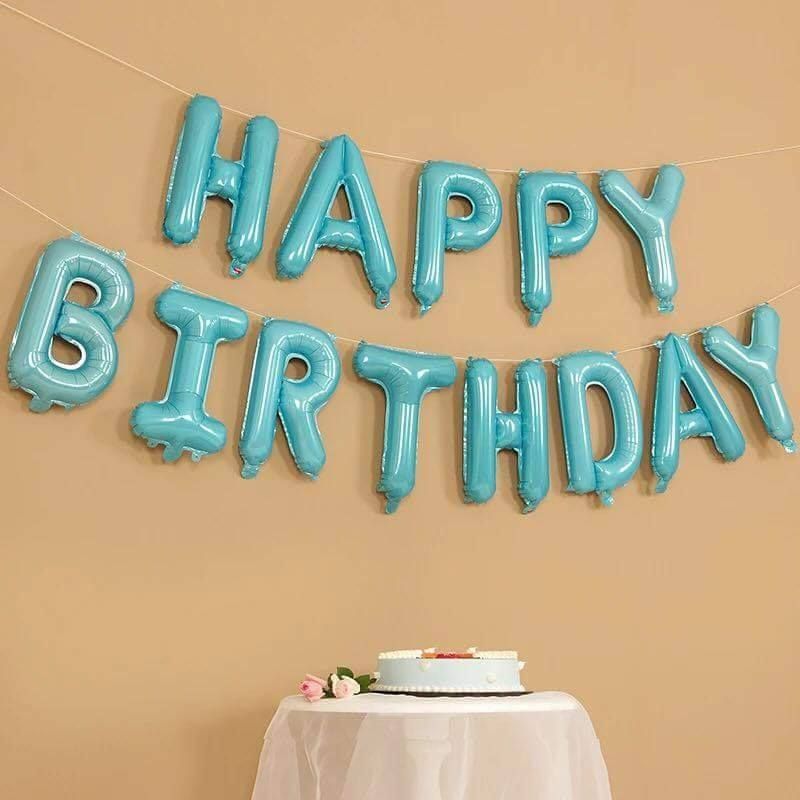 Bong bóng chữ Happy Birthday - Xanh pastel