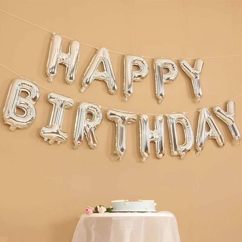 Bong bóng chữ Happy Birthday - Bạc