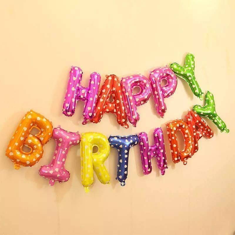 Bong bóng chữ Happy Birthday - Nhiều màu chấm bi