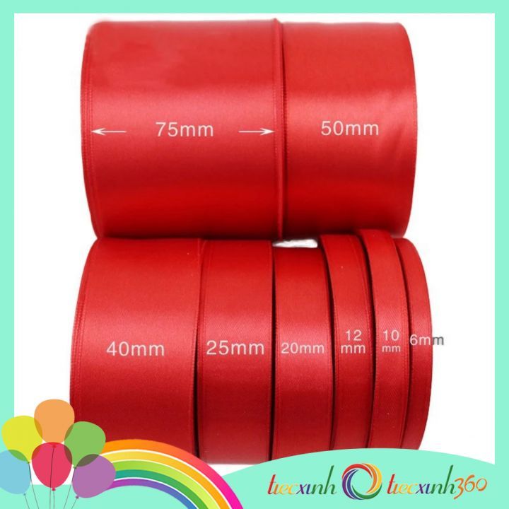 Ruy băng vải trang trí tết, noel màu đỏ 1cm 2cm 4cm