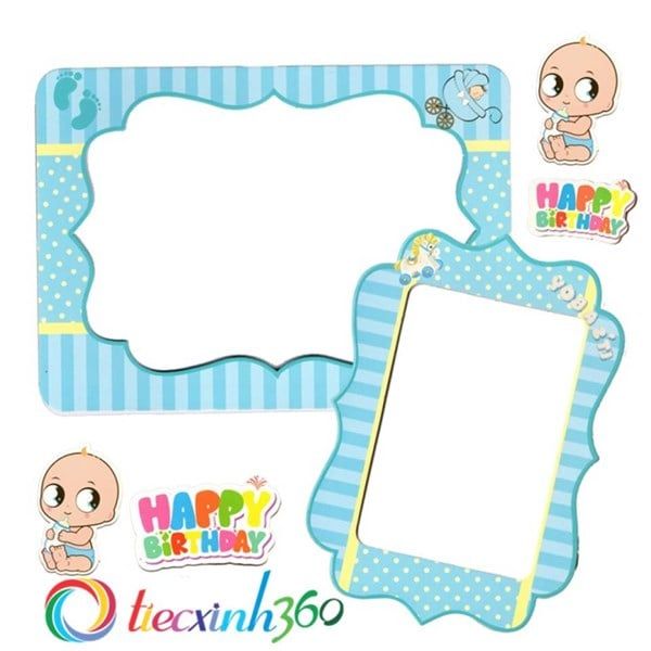 2 khung hình giấy để bàn trang trí sinh nhật cho bé - Xanh (Boy)