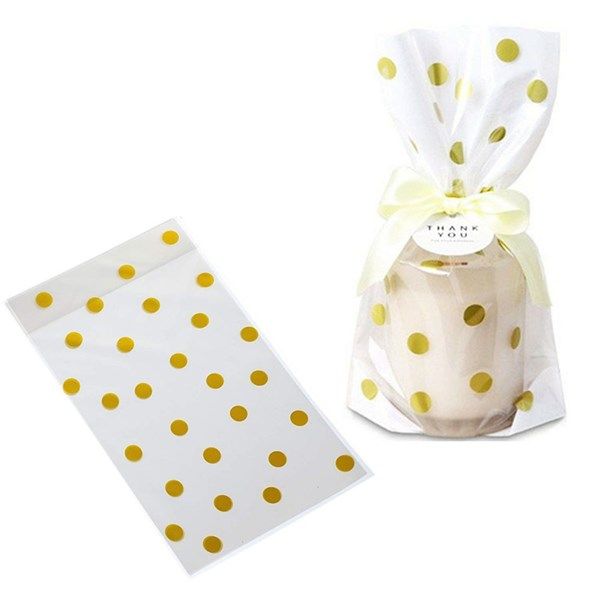 10 túi đựng quà, bánh kẹo màu vàng nhũ 15 x 25 cm - Chấm bi