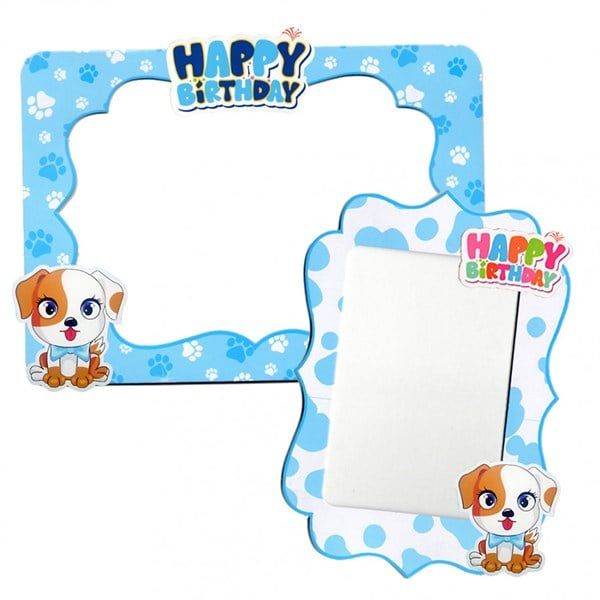 2 khung ảnh giấy để bàn trang trí sinh nhật hình cún - Xanh (Bé trai)