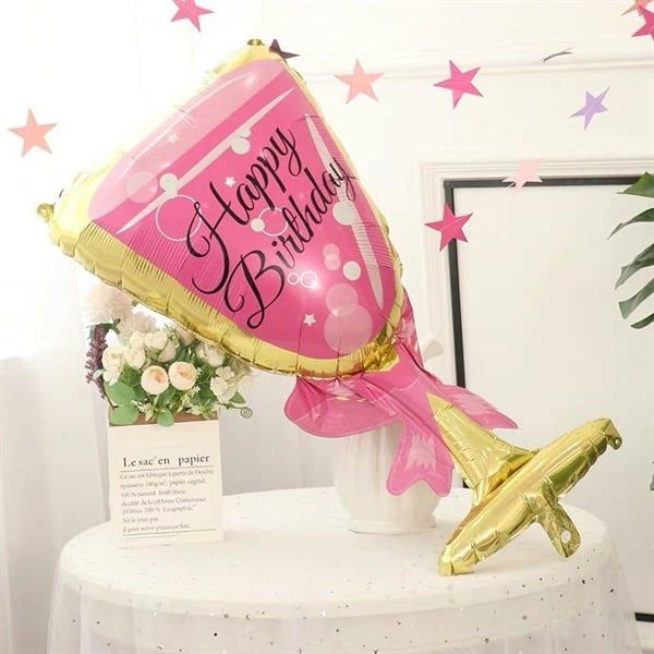 COMBO BONG BÓNG CHAI VÀ LY CHAMPAGNE HỒNG - SIZE LỚN