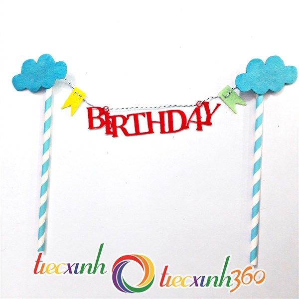 Set trang trí bánh kem dây treo Birthday đám mây xanh
