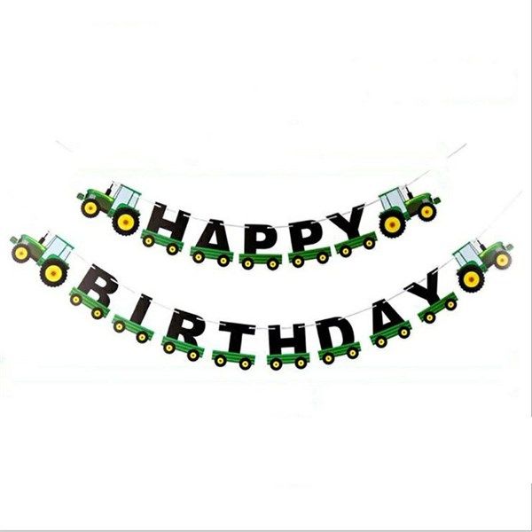 Dây treo Happy Birthday chủ đề xe kéo xanh lá
