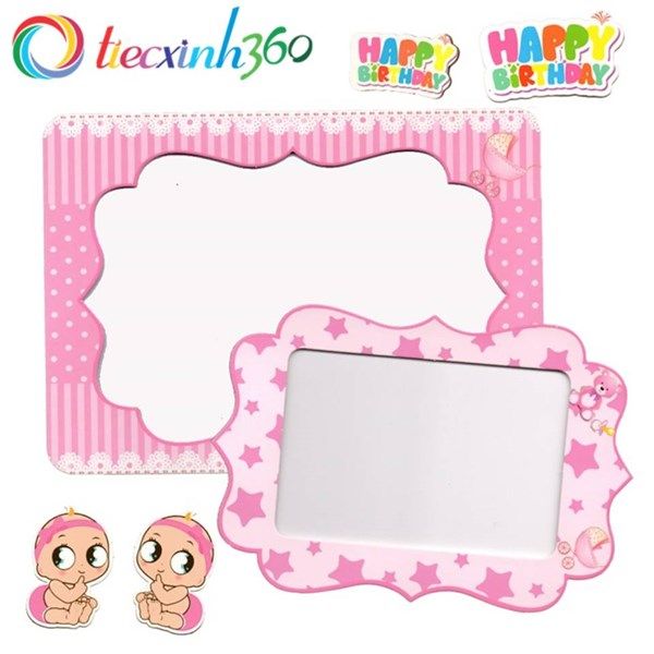 2 khung hình giấy để bàn trang trí sinh nhật cho bé - Hồng (Girl)