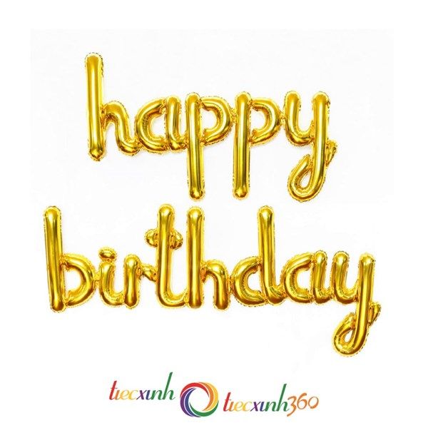 Bong bóng chữ Happy Birthday nét thường - Vàng gold