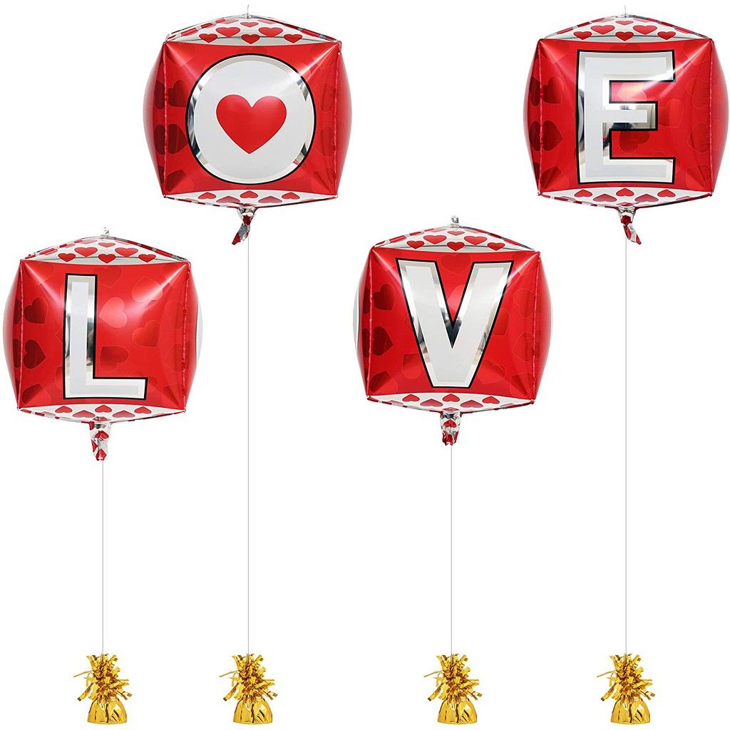 Bong bóng hình vuông 4 mặt in chữ LOVE