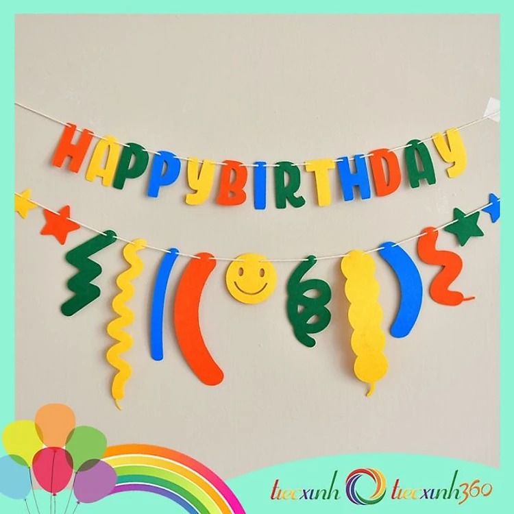 Set phụ kiện trang trí sinh nhật Happy Birthday confetti vải nỉ - M1
