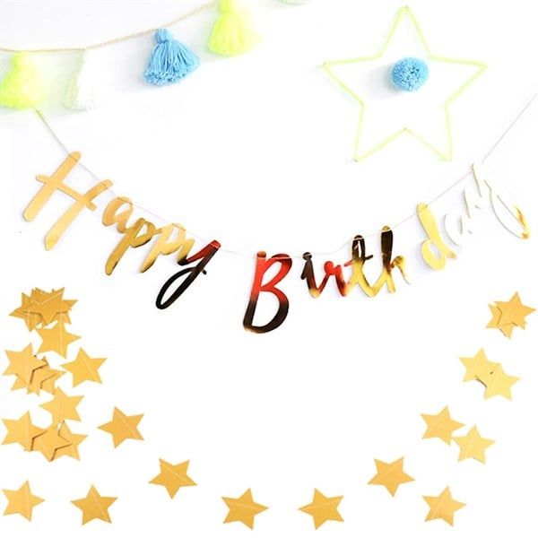 Dây chữ Happy Birthday nét kiểu - Vàng ánh kim