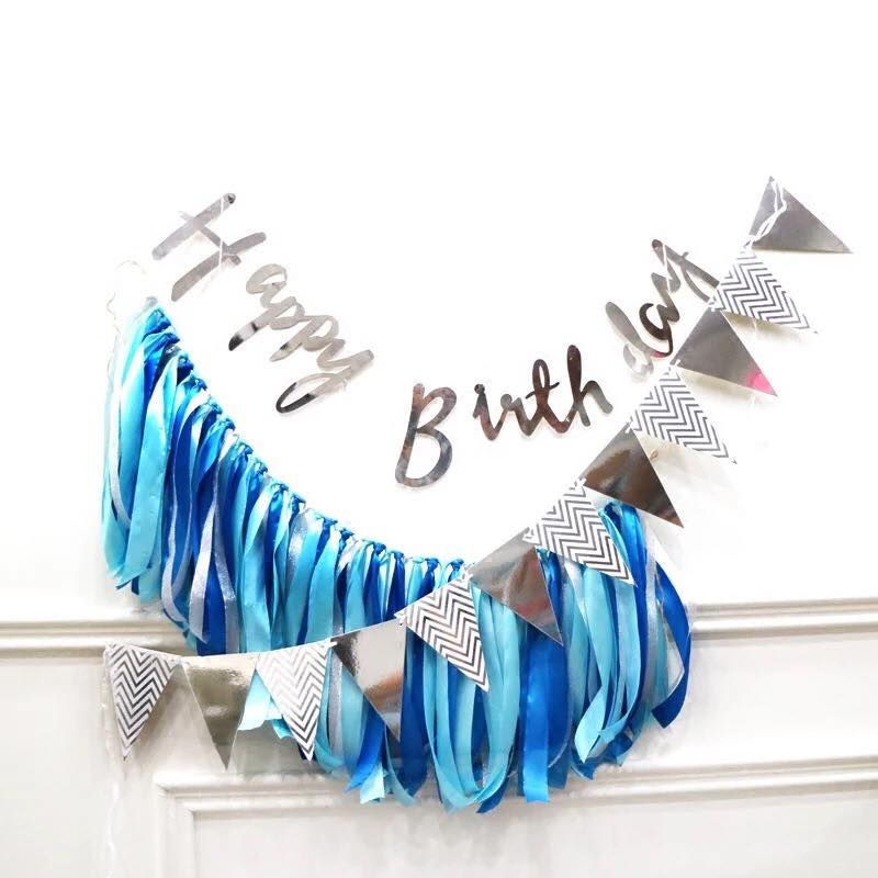 Dây chữ Happy Birthday nét kiểu - Bạc