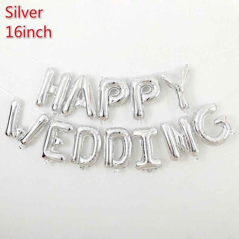 Bong bóng chữ Happy Wedding - bạc
