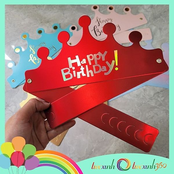 vương miện happy birthday ép kim - đỏ