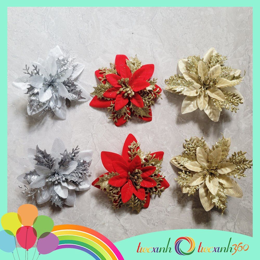 Set 2 đầu hoa kim tuyến trang trí Tết, Noel loại to ( Vàng)