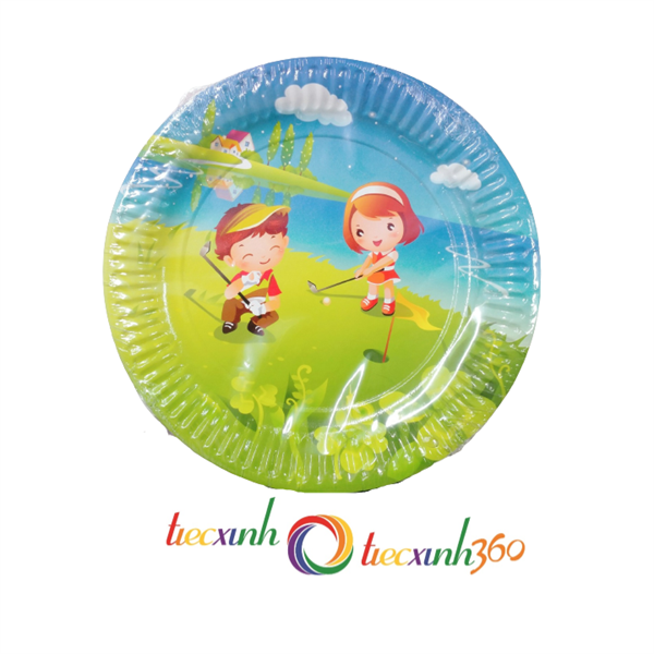 BỘ 10 DĨA GIẤY IN HÌNH HAI BÉ 23CM