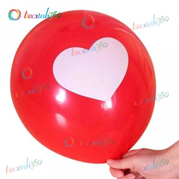 10 bong bóng cao su tròn in trái tim - màu đỏ in tim trắng