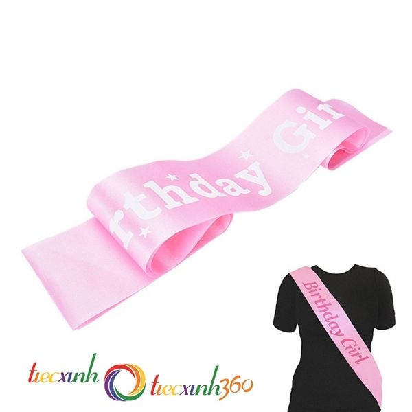 Băng đeo chéo sinh nhật in chữ Birthday Girl màu hồng