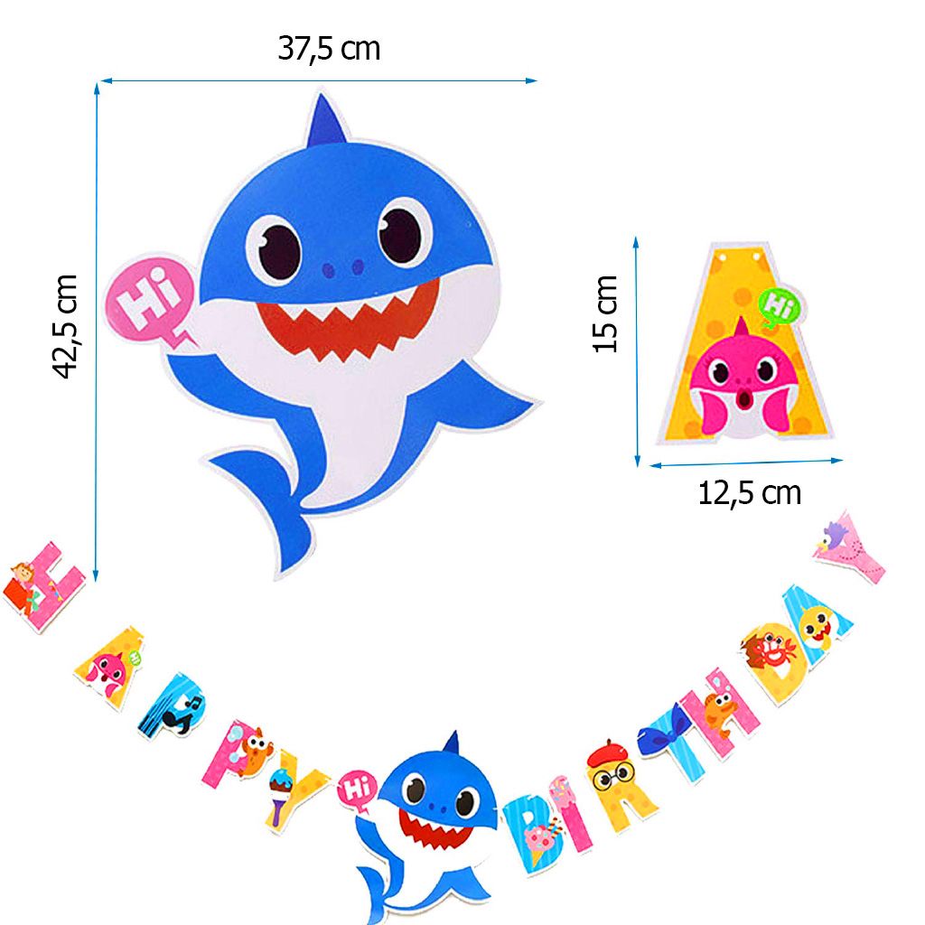  Dây treo Happy Birthday chủ đề Baby Shark 