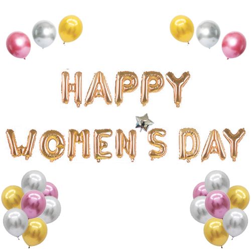  Bộ bong bóng Happy Women's Day - Vàng hồng 