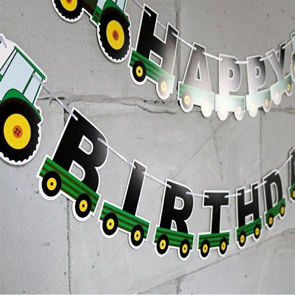 Dây treo Happy Birthday chủ đề xe kéo xanh lá