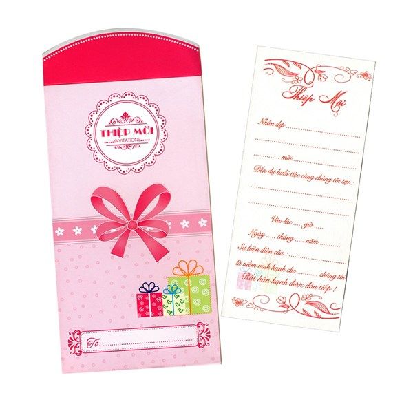 10 thiệp mời nơ - Hồng
