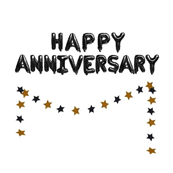 Combo bong bóng trang trí mừng kỷ niệm Happy Anniversary - Đen