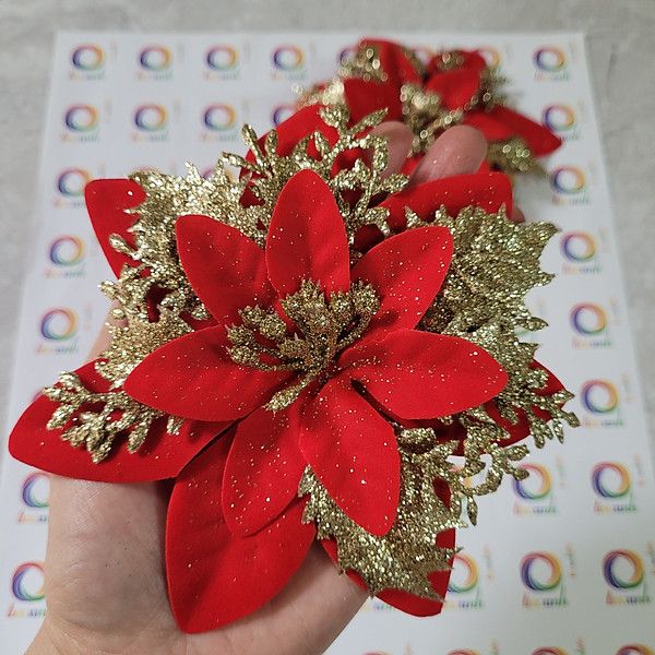 Set 2 đầu hoa kim tuyến trang trí Tết, Noel loại to ( Đỏ)