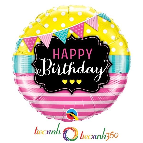 BONG BÓNG TRÒN HAPPY BIRTHDAY SỌC CHẤM BI