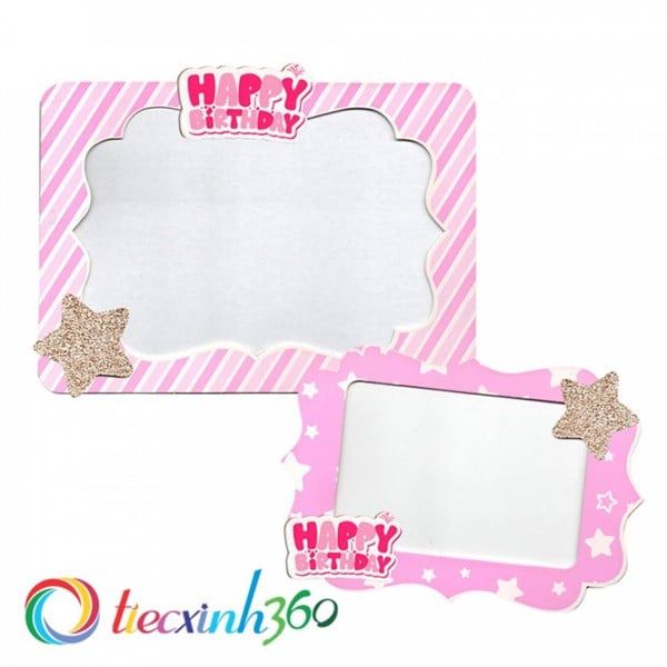 Bộ 2 khung hình giấy để bàn Happy Birthday - Hồng nhạt