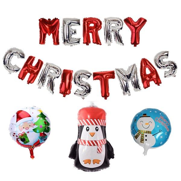  Bộ bong bóng chim cánh cụt Merry Christmas trang trí Noel 