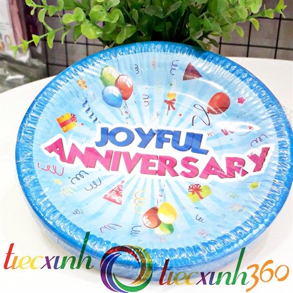 Bộ 20 đĩa giấy joyful anniversary 16cm - Xanh