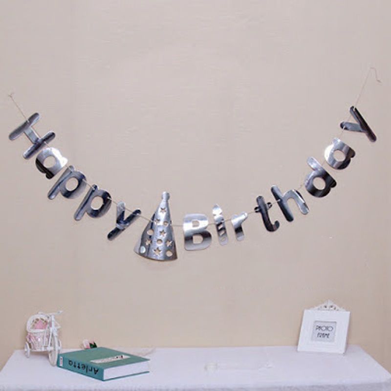 Dây chữ Happy Birthday mẫu nón sinh nhật - Bạc