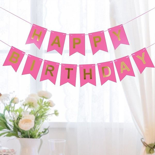 Dây treo chữ Happy Birthday - Hồng đậm