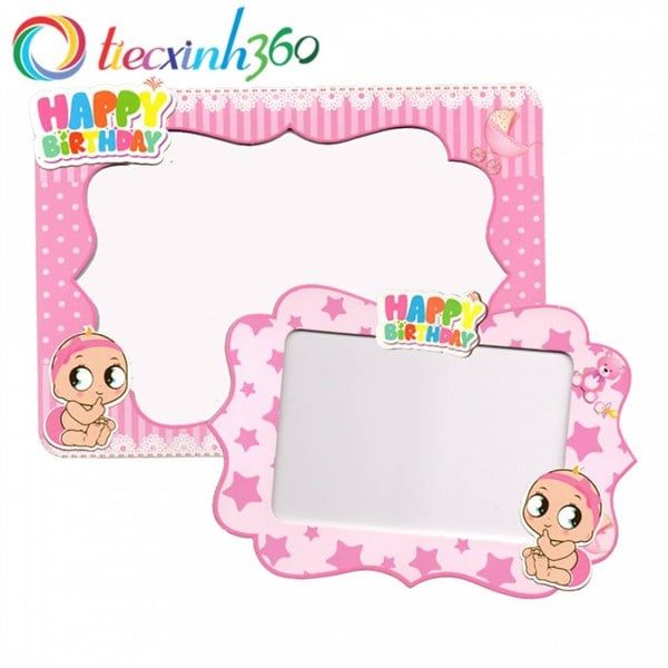2 khung hình giấy để bàn trang trí sinh nhật cho bé - Hồng (Girl)