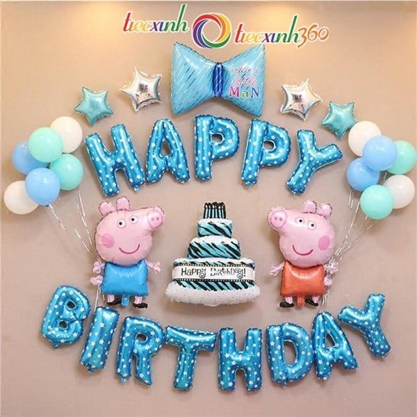 Bộ bong bóng sinh nhật heo Peppa - Xanh