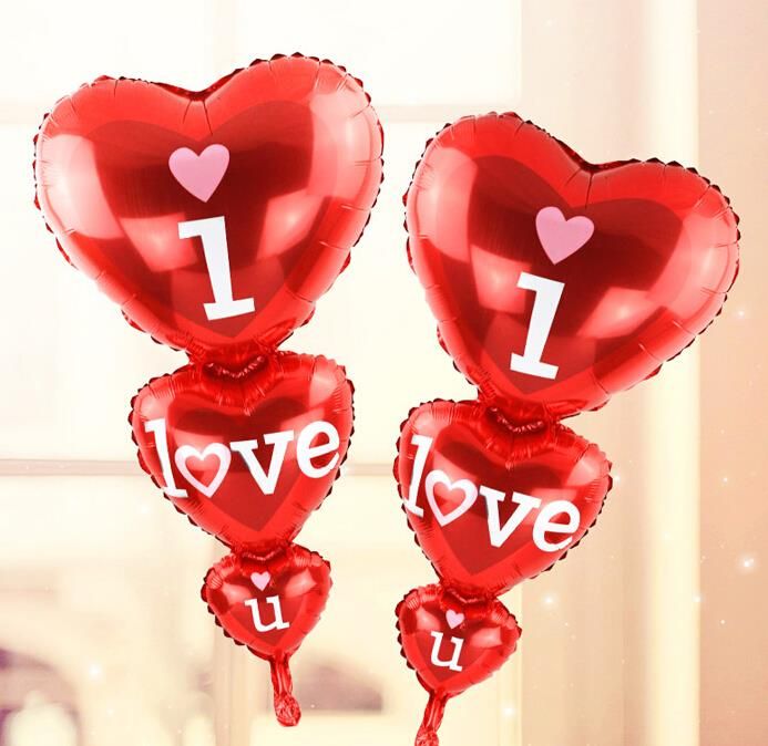Bong bóng hình trái tim 3 tầng I love you
