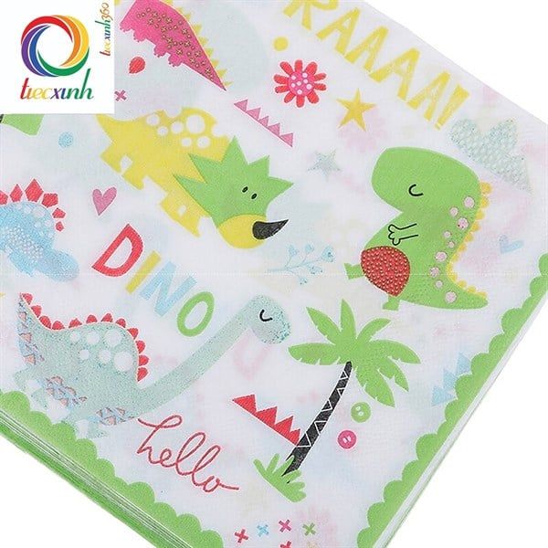 10 khăn giấy in hình khủng long Hello Dino (33 x 33 cm)