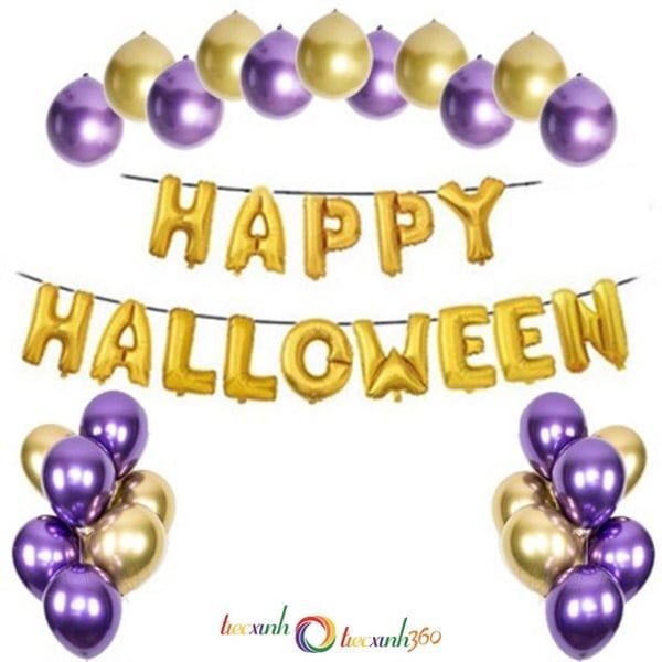  Bộ bong bóng trang trí Halloween siêu nhũ vàng tím 