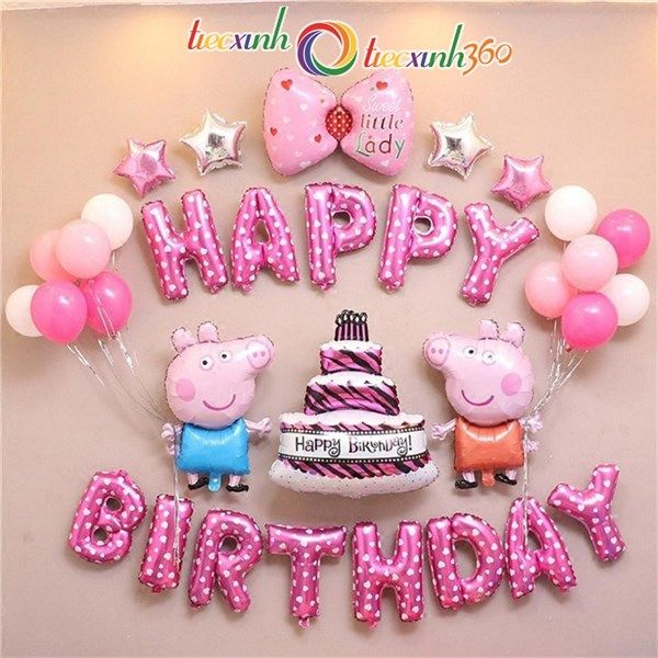 Bộ bong bóng sinh nhật heo Peppa - Hồng