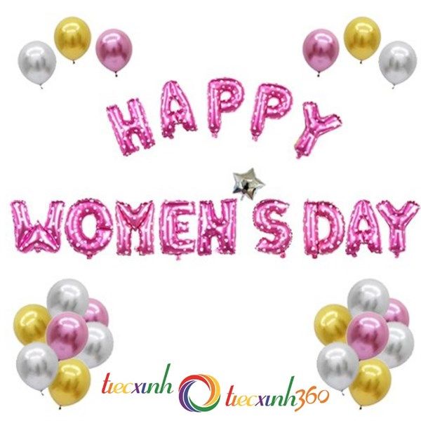  Bộ bong bóng Happy Women's Day - Hồng 