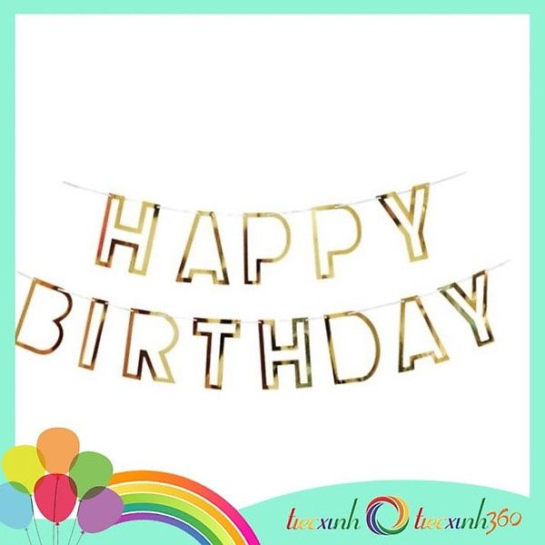 Dây chữ Happy Birthday nét rỗng - Vàng