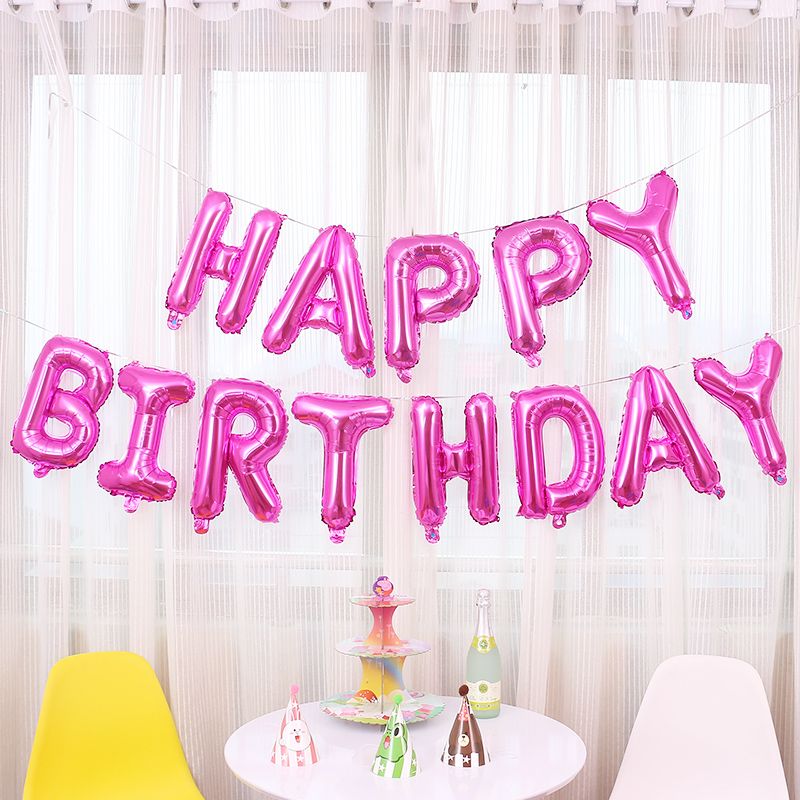 Bong bóng chữ Happy Birthday - Hồng đậm trơn
