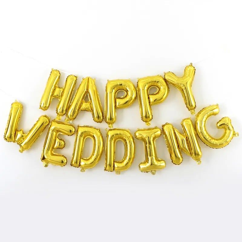  Bong bóng chữ Happy Wedding - vàng gold 