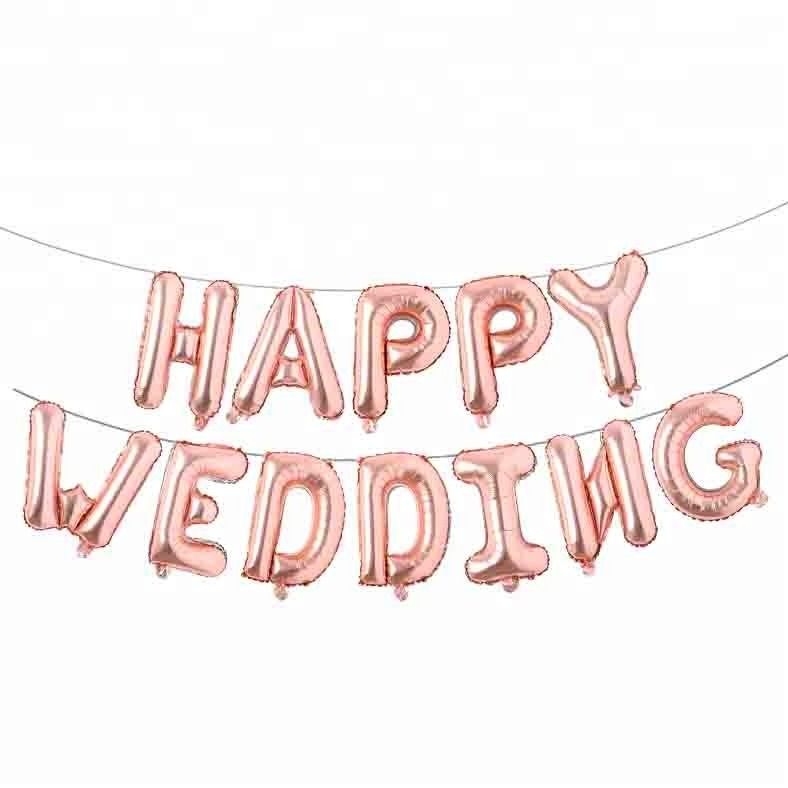  Bong bóng chữ Happy Wedding - vàng hồng 