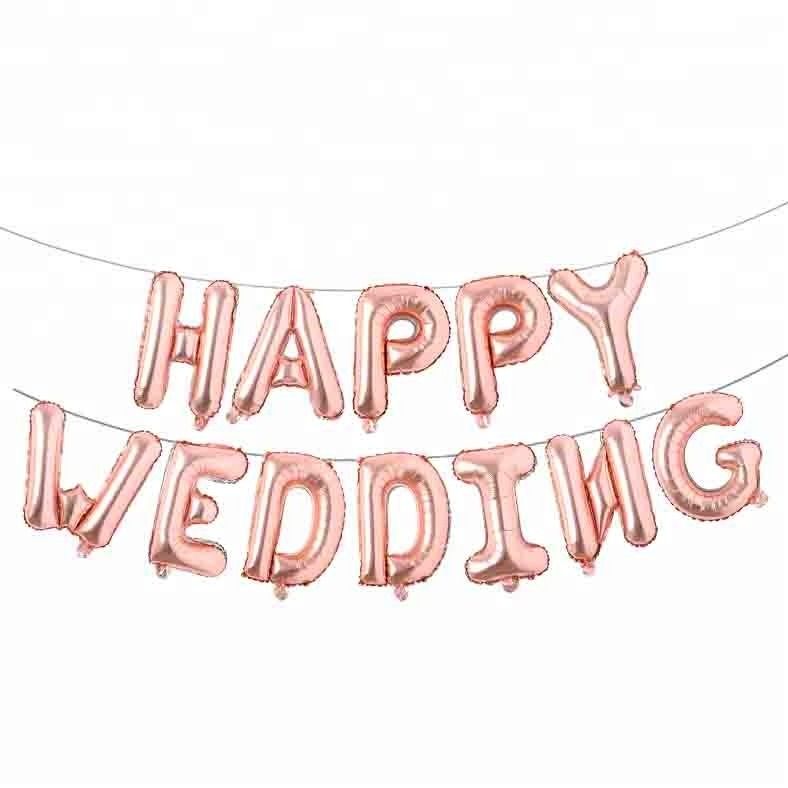 Bong bóng chữ Happy Wedding - vàng hồng
