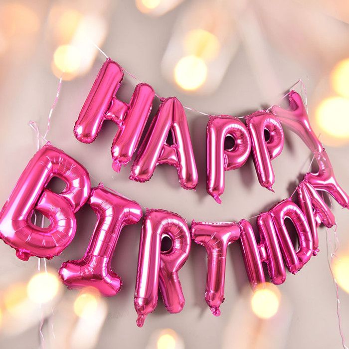 Bong bóng chữ Happy Birthday - Hồng đậm trơn