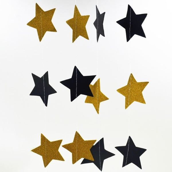  Dây garland trang trí hình ngôi sao kim tuyến - Vàng đen 